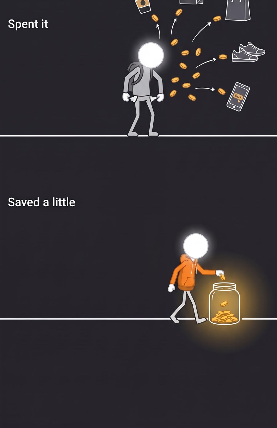 Dropping coins into a glowing jar