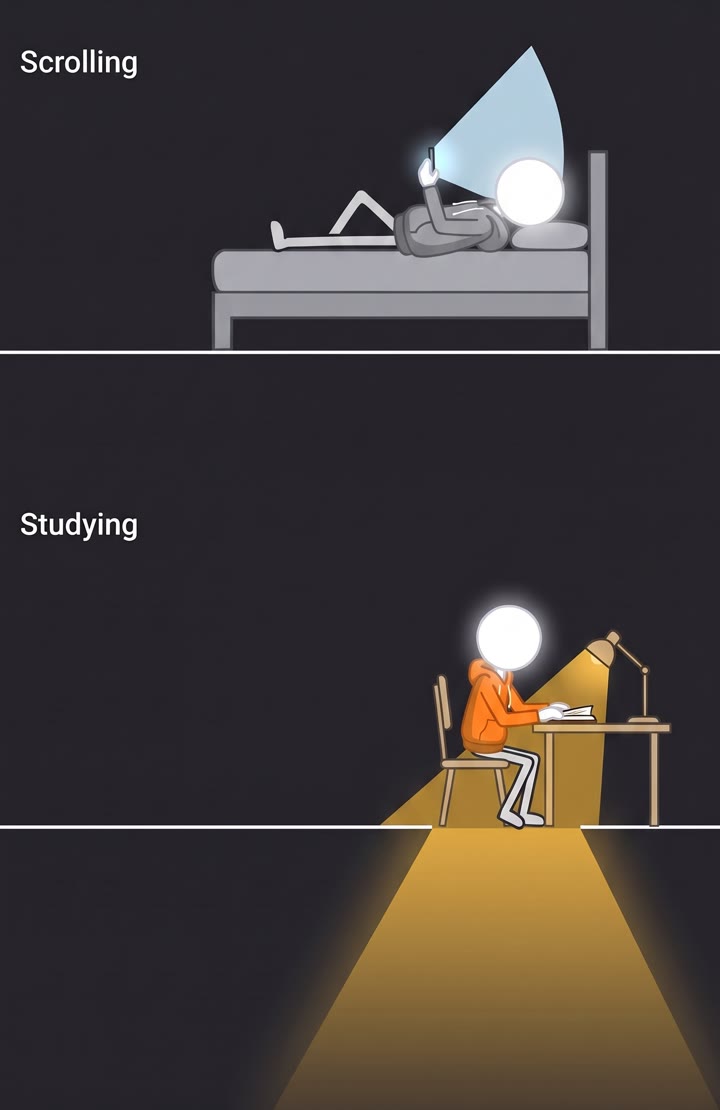 Scrolling a phone versus studying a book